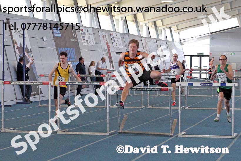 Men's 60 metres hurdles, NECAA Championships and Open Indoor Pentathlon, Gateshead College Academy of Sport. Photo: David T. Hewitson/Sports for All Pics
